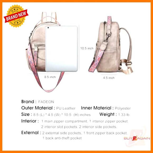 Mini Backpack Purse, Leather, Waterproof, Multiple Pockets, Shoulder Bag main image 5